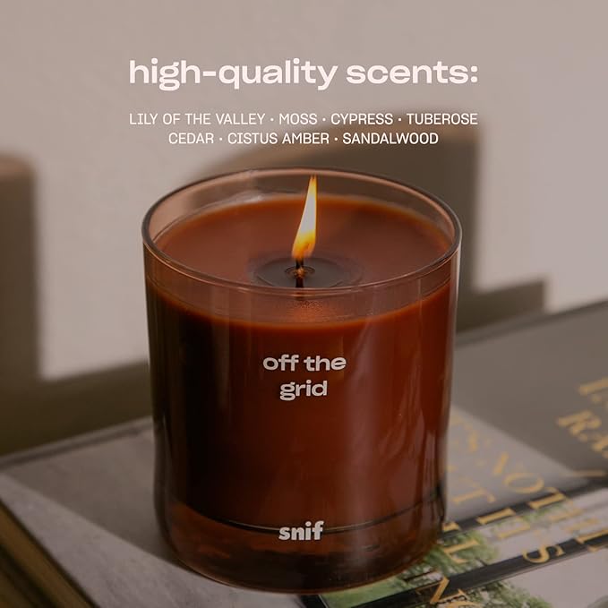 Off The Grid Luxury Scented Candle by Snif, Warm and Calming Scent, 200+ Hours, 100% Cotton Fiber Wicks, Soy Wax Blend, Non-Toxic, Vegan, 50 oz