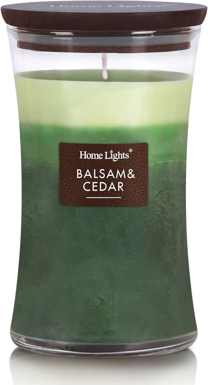 HomeLights 3-Layer Candles for Home Scented, 21.52 OZ Natural Soy Wax Scented Candles Burns Up to 100 Hours, Large Jar,Balsam & Cedar