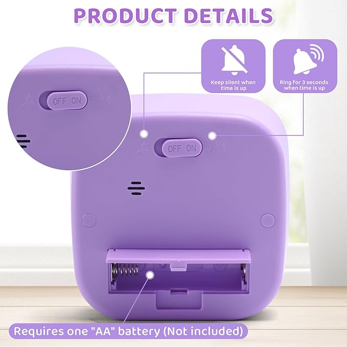 60 Minute Visual Timer for Kids and Adults, Square Countdown Timer with Rainbow Pattern, Desk Timer Kids Time Kitchen Timer Management Tools for Classroom Office Home, Purple
