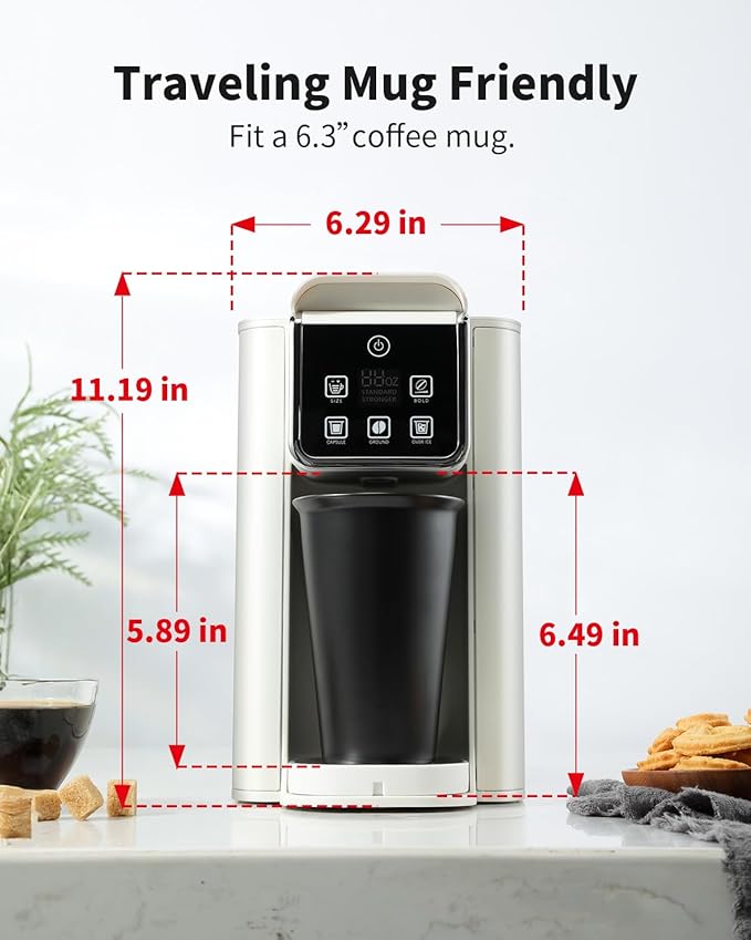 Hot & Iced Coffee Maker with Bold Setting, Single Serve Coffee Maker for K Cup and Grounds, 6-14 Oz Brew Sizes, 50 Oz Removable Water Tank, One Cup Coffee Machine with Reusable Filter, White