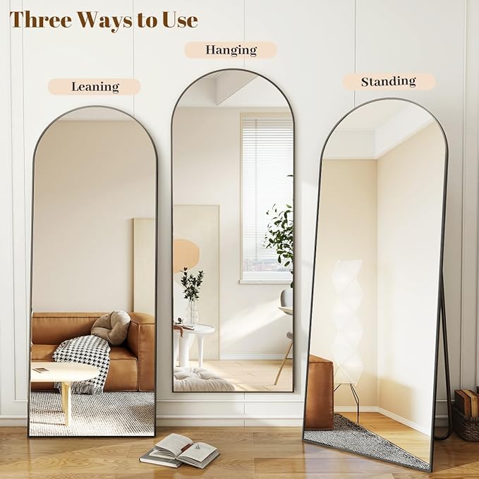Koonmi 35"x78" Arched Full Length Mirror, Black Large Floor Mirror with Aluminum Alloy Frame Standing Hanging or Leaning Wall-Mounted Mirror for Living Room and Bedroom