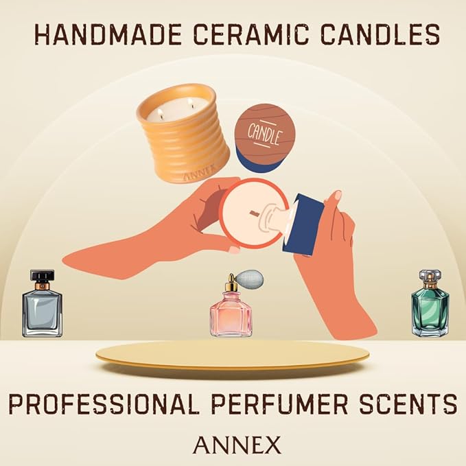 Scented Luxury Candles in Handmade Ceramic Jars, Soy Wax | Orange Blossom – Orange & Mimosa, Large Candle | Non Toxic, 2 Wicks, Reusable Big Orange Jar | Natural Spring Aromatherapy for Women & Men