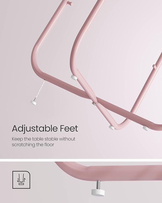 VASAGLE Small Round Side End Table, Modern Nightstand with Fabric Basket, Jelly Pink and Cream White ULET223R61