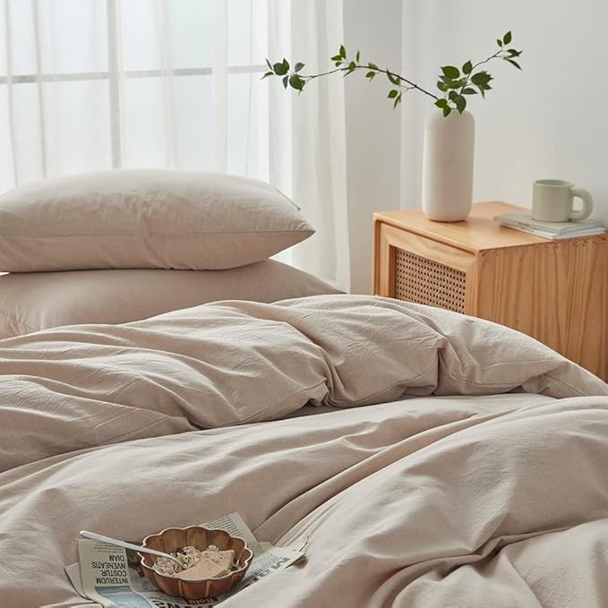 FACE TWO FACE Bedding Duvet Cover Set100% Washed Cotton Duvet Cover Linen Like Textured Breathable Durable Soft Comfy (King, Tannish Linen Grey)