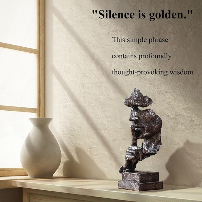 Silence is a Golden Statue Modern Mens Creative Office Home Room Decorations Sculpture Bookshelf Decorative 4.7 x 4.3 x 13.1in(Ancient Gold) Modern Home Décor