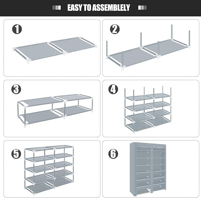 ERONE Shoe Rack Storage Organize, 28 Pairs Portable Double Row with Nonwoven Fabric Cover Shoe Shelf Cabinet for Closet
