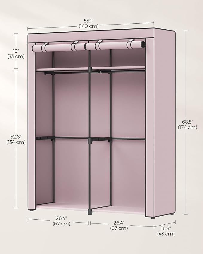 SONGMICS Closet Wardrobe, Portable Closet for Bedroom, Clothes Rail with Non-Woven Fabric Cover, Clothes Storage Organizer, 55.1 x 16.9 x 68.5 Inches, Lavender Purple URYG002P02