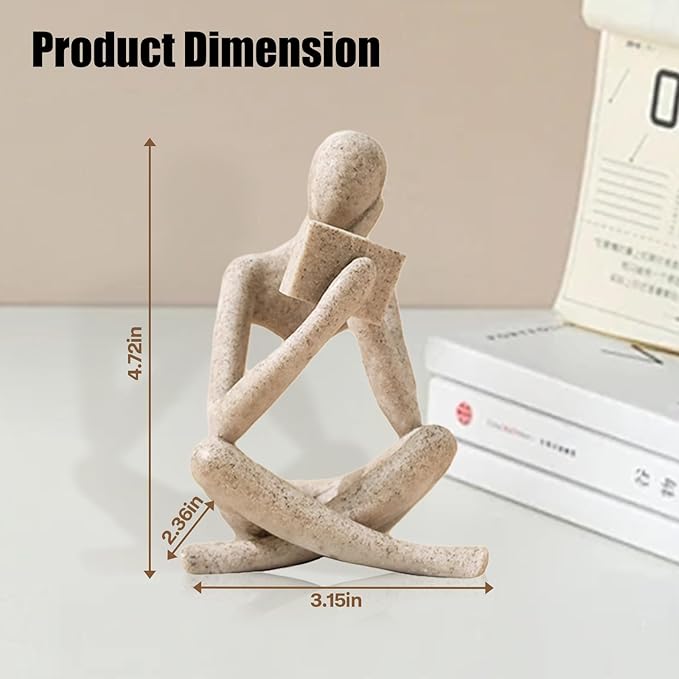 Bookshelf Decor Reading Statue - Abstract Art Thinker Sculpture Bookend for Shelves Aesthetic, Modern Home Decoration Figurine for Living Room Office Shelf Desk Coffee Table Decor(Beige Right)