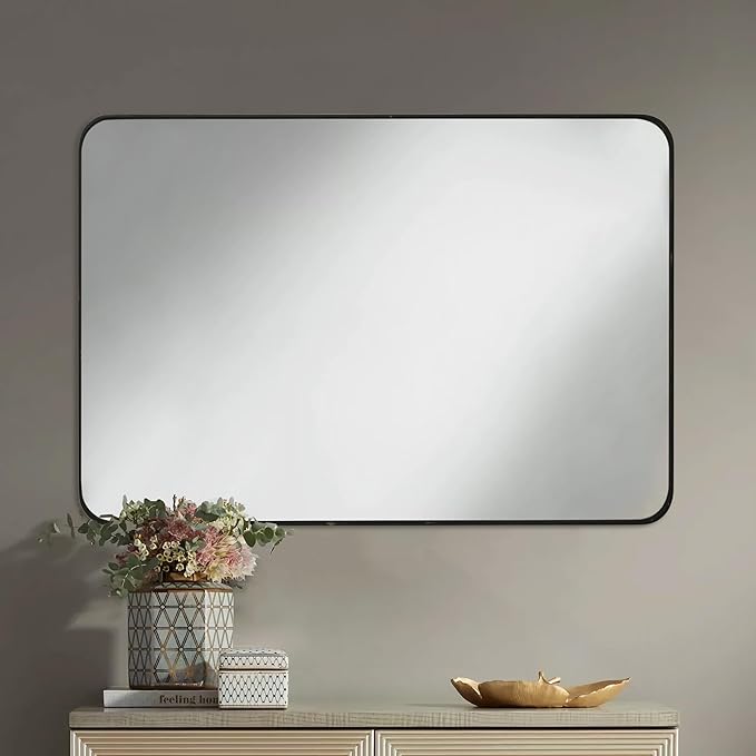 Black Bathroom Mirror,24 x 36 Inch Rectangle Wall Mirror with Wood Frame,Vanity Modern Tempered Glass Mirror for Bedroom,Entryway,Living Room