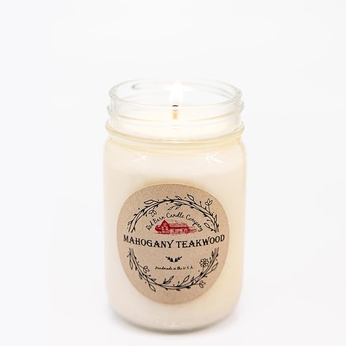Teakwood Aromatherapy Candle 12 oz | 100% All-Natural Soy Wax & Essential Oil Infused | 60+ Hour Burn Time | Pet Safe + Smoke Odor Eliminating | Handmade in U.S.A. | Non-Toxic Candles