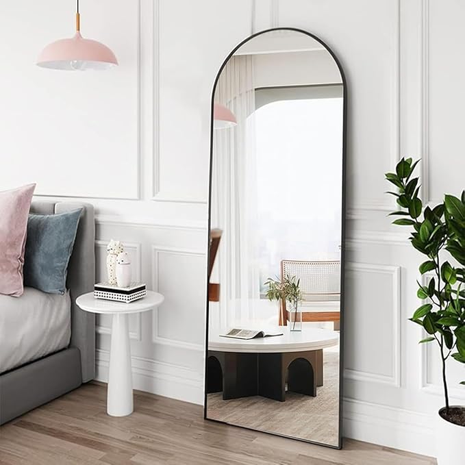 OGCAU Floor Full Length Mirror, 56"x20" Black Arched Full Body Mirror, Floor Mirror, Hanging or Leaning, Standing, Wall Mounted with Aluminum Frame for Bedroom Living Room