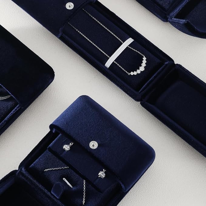 Necklace Jewelry Box,Velvet Earring Gift boxes Display,Valentine Necklaces Holder for Women,Men Earrings Storage Cases (Blue)