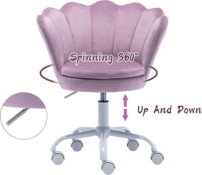 chairus Cute Kids Desk Chair Velvet Living Room Accent Armchair Upholstered Teens Vanity Chair with Seashell Back, Adjustable Swivel Children Study Chair for Computer Homework, Purple
