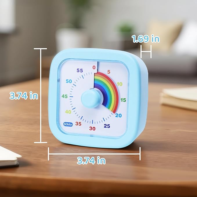60 Minute Visual Timer for Kids and Adults, Square Countdown Timer with Rainbow Pattern, Desk Timer Kids Time Kitchen Timer Management Tools for Classroom Office Home, Blue