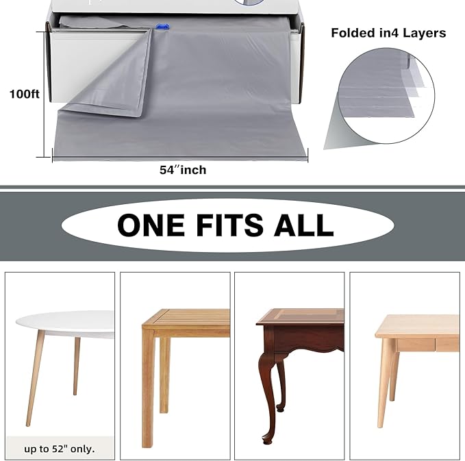 Craft And Party, 54 in x 100 feet Plastic Table Cover Roll for Party, Banquet, Picnic, Kids Activities for Any Size and Shape Table (Silver, 54" x 100ft)
