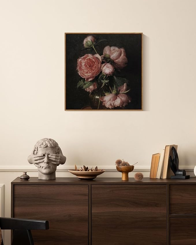InSimSea Square Framed Canvas Wall Art, Farmhouse Prints Vintage Floral Flowers Peony Paintings Wall Decor Prints, Wall Art for Living Room, Bathroom, Office, Kitchen Home Decor 16"x16"