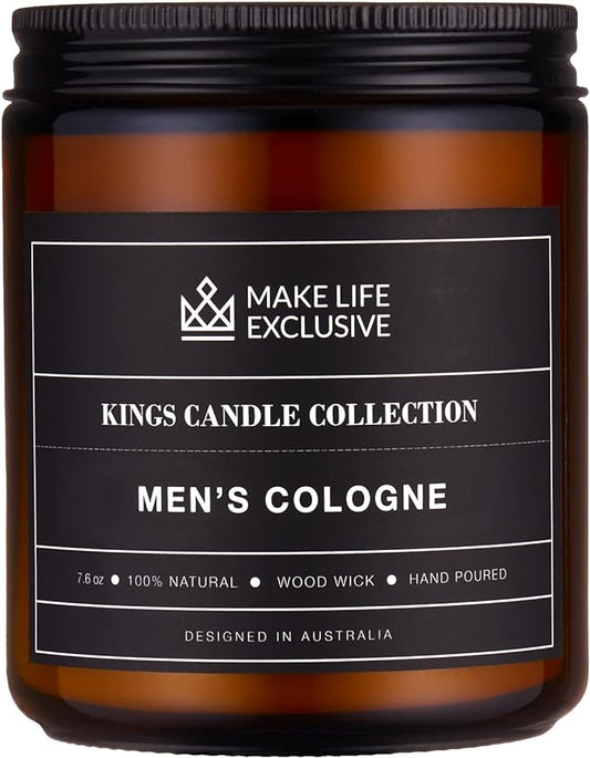 Scented Candles for Men | Men's Cologne, Amber Sandalwood Scent | Wooden Wick, Long Lasting, Masculine Scents | Natural Soy Jar Candle for Home, Bacehlor Pad Decor | The Perfect Mens Gift