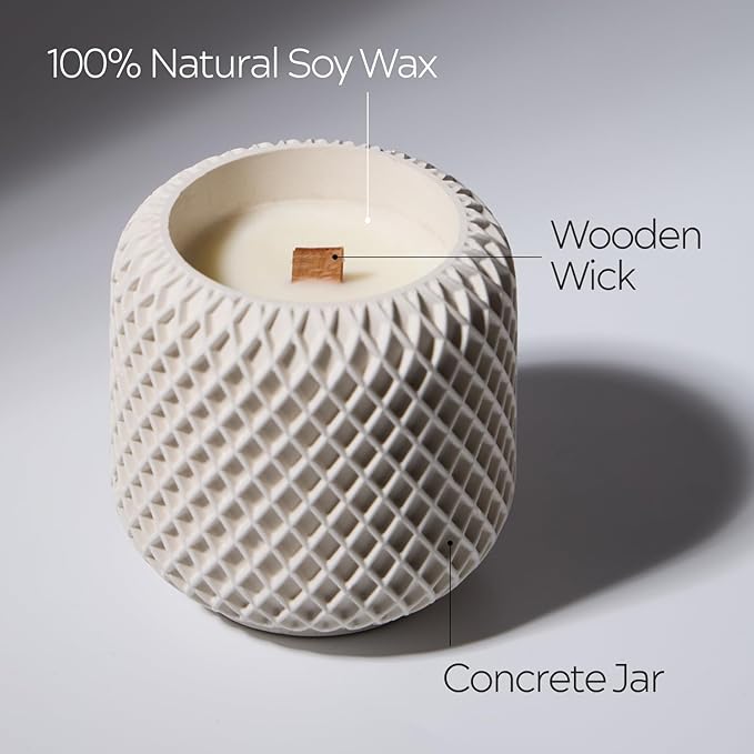 Scented Candles - Luxury Concrete Jar Candle for Home Scented, Soy Wax Candle - Relaxation Gift for Women, Premium Room Décor, Non-Toxic, Great Idea for Gifts (White Dune)