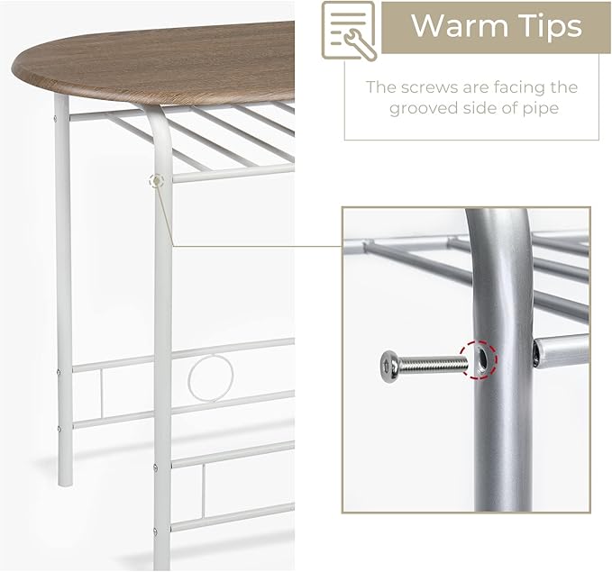 VINGLI 3 Piece Dining Set,Small Kitchen Table Set for 2,Breakfast Table Set,Kitchen Wooden Table and 2 Chairs for Small Space/Dining Room/Apartment,Metal Frame,Wine Rack,White&Warm Oak