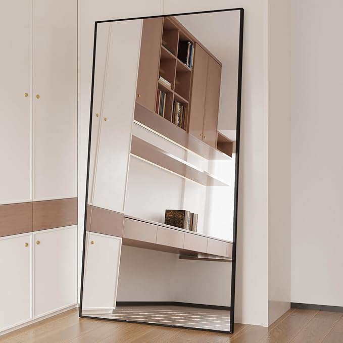 Beauty4U 76" x 37" Large Full Length Mirror With Stand, Black Wall Mounting Full Body, Metal Frame for Living Room, Bedroom