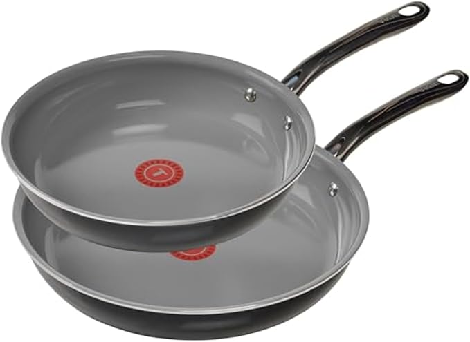 T-Fal Preserve Ceramic Nonstick Frying Pan 2-Pc Set, 8.5" & 11", Oven Broiler Safe up to 350ยฐF Cookware, InoCeram Glide Technology, Frying Pan Skillet, Pots & Pans, Black
