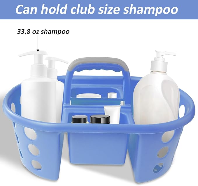 Large Shower Caddy Portable 2PC - Made in USA Plastic Jumbo Size Dorm Storage Candy Tote with Handle Shower Organizer for Bathroom, Pantry, Kitchen, College Dorm, Periwinkle