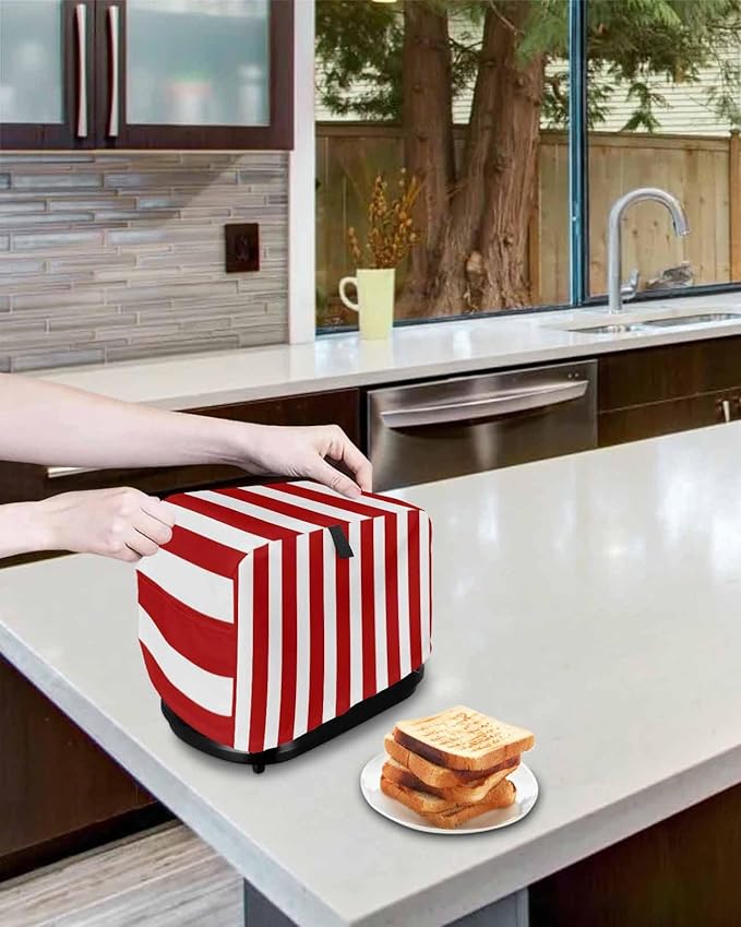 Toaster Cover 4 Slice Red Stripes Toaster Oven Cover with Pockets Vertical Striped Dustproof Bakeware Protector Small Kitchen Appliance Dust Covers and Fingerprint Protection for Women