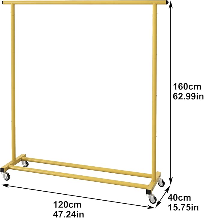 Buzowruil Metal Rolling Clothing Rack Adjustable Freestanding Garment Organizer with Wheels, Space-Saving Design for Home, Closet, Office, or Retail, Gold