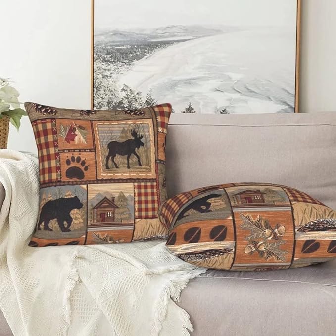 BETGINY Rustic Western Bear Throw Pillows Cover 18X18 Inch Pack of 2, Wildlife Bear Cabin Pillow Covers Linen Square Cushion Animal Deer Pillowscase for Bedroom Home Sofa Decoration