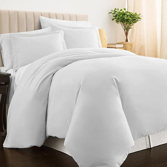 Pizuna Pure 100% Cotton King Duvet Cover with Shams, Luxurious 400 Thread Count Long Staple Cotton Sateen Weave with Hidden Button Closure (Combed White Cotton Duvet Covers King)