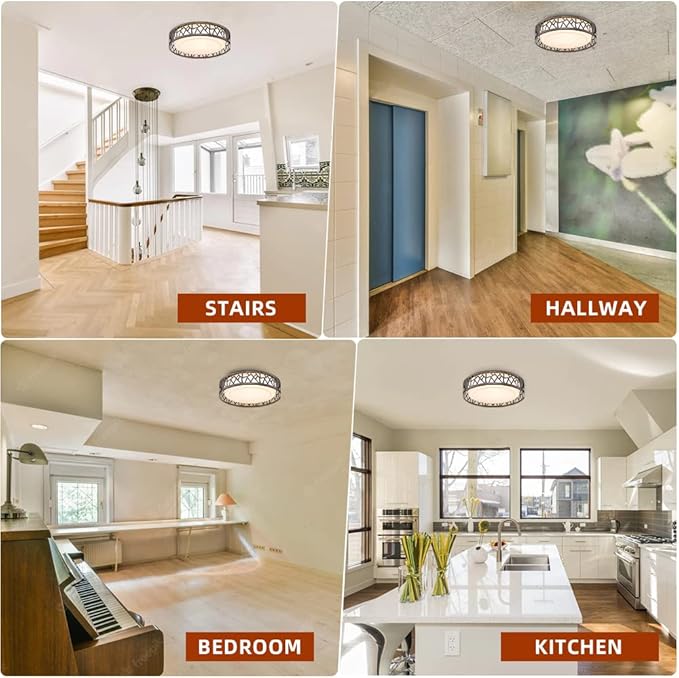LED Flush Mount Ceiling Light, 14 Inch 20W Dimmable Round Deco Lighting Fixture Oil Rubbed Bronze Finished,1400 Lumens 3000K Warm White, ETL Listed for Kitchen, Hallway, Bedroom, Stairways
