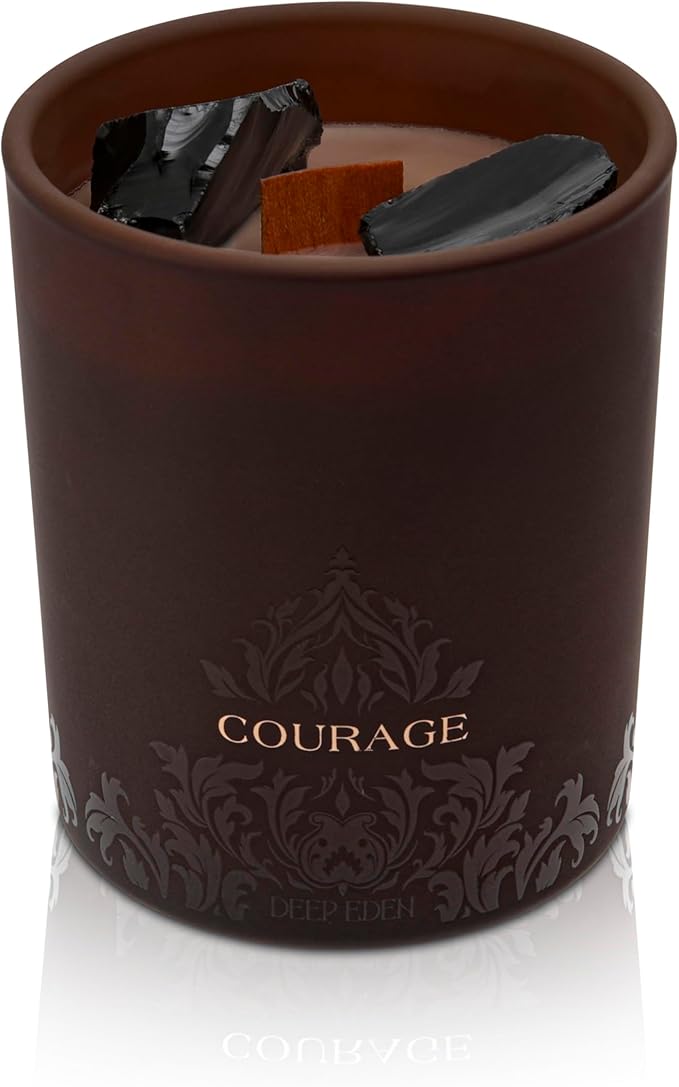 Empowerment Crystal Candle, 7.4 Oz, Brown - Forest Mahogany Scented Candle - Candles for Men with Wooden Wick, Black Tourmaline, Essential Oils & Premium Botanical Soy, Coconut and Beeswax
