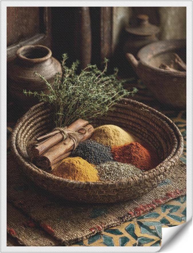 RPSIRVFO Basket Spices Canvas Oil Art Unframed Spices in a woven basket Beautiful decorations for bedrooms living rooms corridors bathrooms and dorm