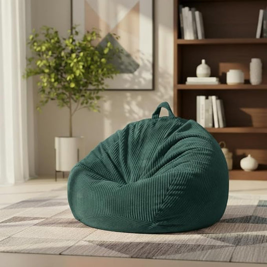 Stuffed Animal Storage Bean Bag Cover (No Filler), Corduroy Kids & Toddler Bean Bag Chair for Teens & Adults, Toy Storage Organizer, Comfy Sofa for Playroom (Dollar Green, Kids (Cover Only))