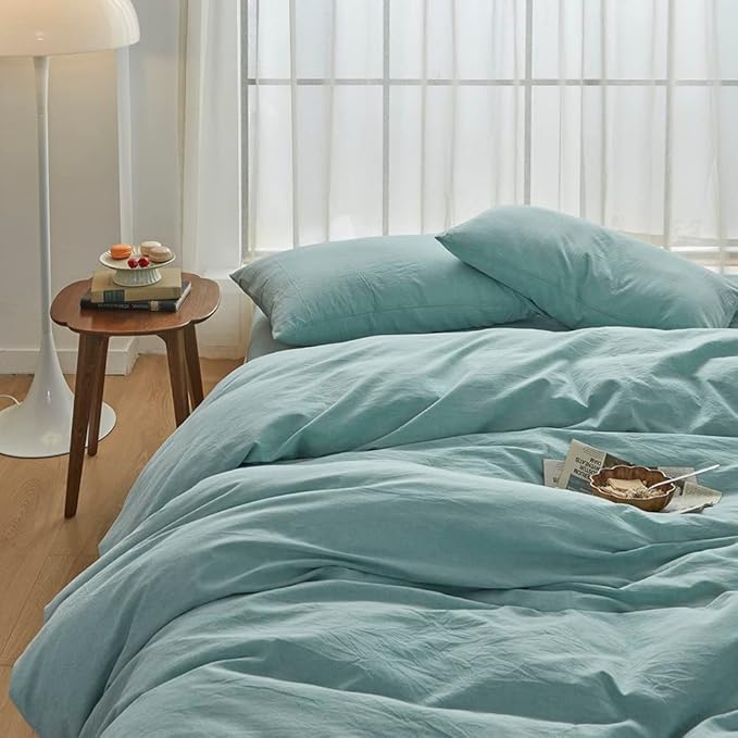 FACE TWO FACE Bedding Duvet Cover Set100% Washed Cotton Duvet Cover Linen Like Textured Breathable Durable Soft Comfy (California King, Dusty Blue)