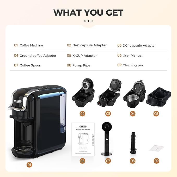 MK-603 Mini Multi Pod Coffee Maker with 9 oz Portable Coffe Cup, Hot/Cold Single Serve Espresso Machine, 4-in-1 Brewer Compatible with K Cup,Nes Original/DG Capsule and Ground,Black