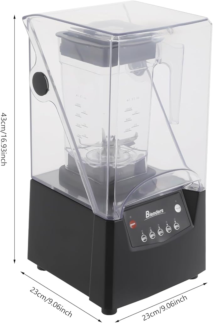 1.8L Professional Commercial Blender with Soundproof Cover, 2600W Industries Strong and Quiet Professional-Grade Power, with Custom Time and Removable Blades, Black