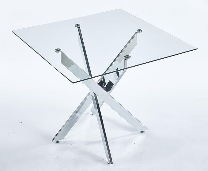 Square Glass Dining Table with Tempered Glass Top and Metal Legs - Modern Style for Home, Kitchen, Dining Room