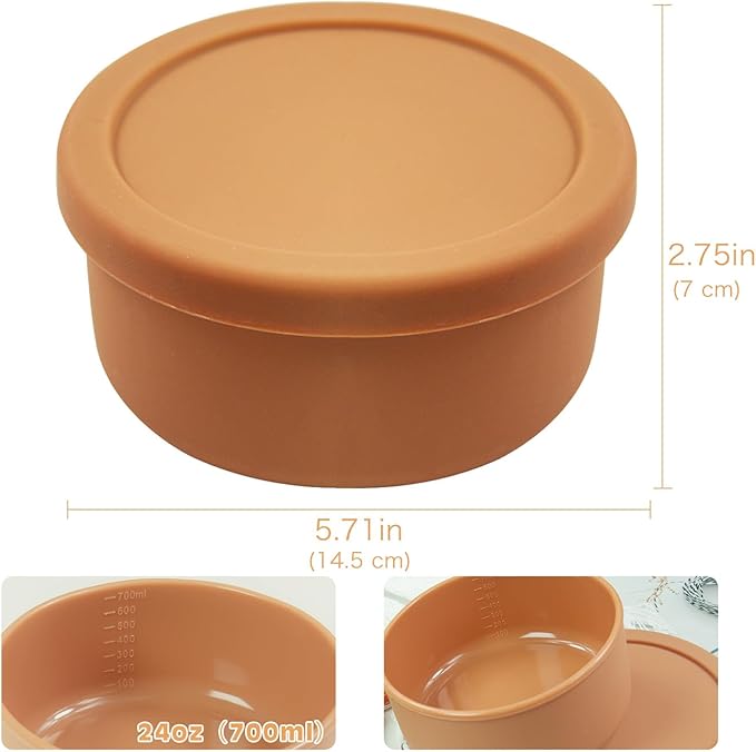 XU&PEIQI 24oz Silicone Food Storage Containers,Round Bowls with Lids - Meal Prep Containers for Kitchen Serving, Salad & Lunch - Airtight, Microwave/Fridge/Dishwasher Safe, BPA-Free (Grass green)