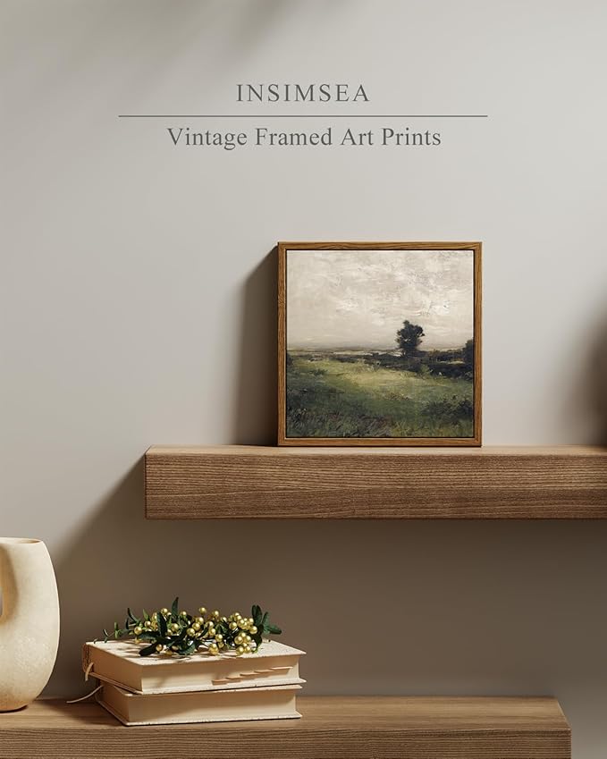 InSimSea Square Framed Canvas Wall Art, Landscape Room Decor Classical Scenery Vast Valley Grassland Oil Paintings Canvas Art Wall Decor, Home Decor for Living Room, Bedroom, Bedroom, Office 8"x8"