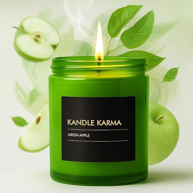 Luxury Soy Wax Candle, Scented Candle Jar Gifts for Women, Non-Toxic, Highly Scented & Long Lasting Up to 40 Hours Burning Time, Natural Large Aromatherapy Bathroom Candles: Green Apple (18 Oz)