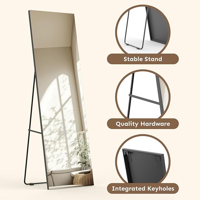 56x18 Frameless Full Length Silver Coating Mirror w/Distortion Free, HD Reflection &Anti Desilvering, Tempered Glass & Shatter Proof Film Doubling Safety, Easy Setup w/Stand, Wall/Standing