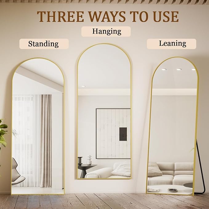 Koonmi 21"x56" Arched Full Length Mirror, Gold Large Floor Mirror with Aluminum Alloy Frame, Standing Hanging or Leaning Wall-Mounted Full Body Mirror for Living Room and Bedroom