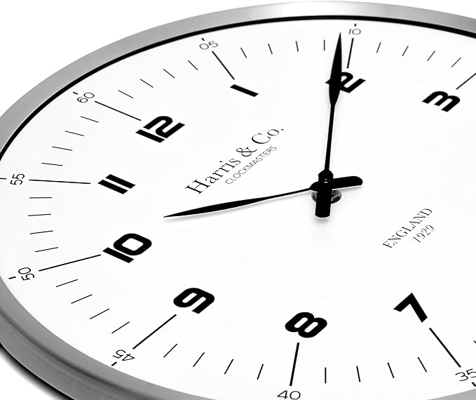 HARRIS & CO. CLOCKMASTERS ( 13 inch Premium Luxury Wall Clock Number Dial (Metal Frame & Curved Glass)(Silent Sweep Noiseless Technology) Model Name - Harley Street