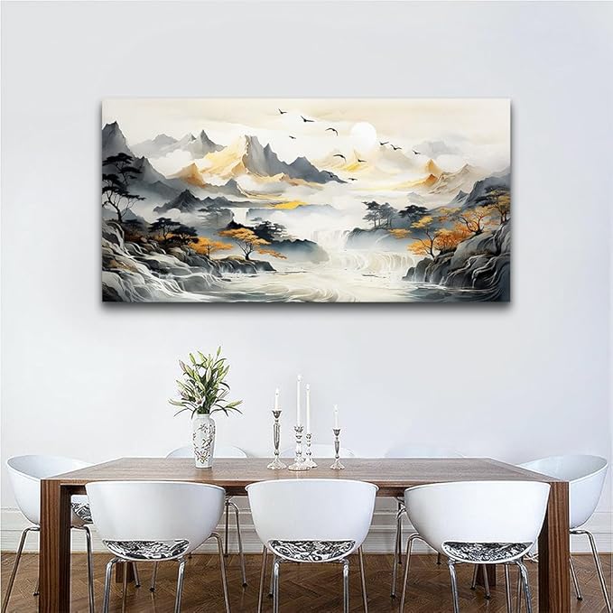 hyidecorart Framed Canvas Wall Art For Living Room Large Size Wall Decorations For Office Bedroom Wall Decor Mountain Landscape Wall Paintings Abstract Wall Pictures Modern Artwork Home Decor 24X48
