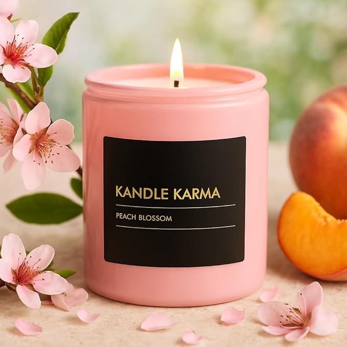 Luxury Soy Wax Candle, Peach Bloosom Scented Candle Gifts for Women, Non-Toxic, Highly Scented & Long Lasting Upto 45 Hours Burning Time Natural Large Aromatherapy Bathroom Candles: 25 Oz