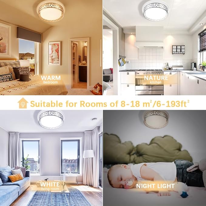 Flush Mount Ceilling Light Fixture with Remote Control, 12 Inch 3000K-6500K LED Ceiling Lights,24W Brushed Nickel Ceiling Light Flush Mount for Bedroom,Hallway,Kitchen,Entrance,Laundry