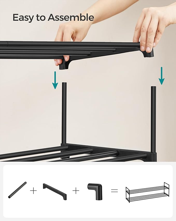 SONGMICS Shoe Rack, 3-Tier Shoe Organizer, Metal Storage Shelf, Upright or Upside Down, for 20-24 Pairs, Stackable, for Entryway, 11.8 x 46.1 x 21.7 Inches, Black ULSA033B01