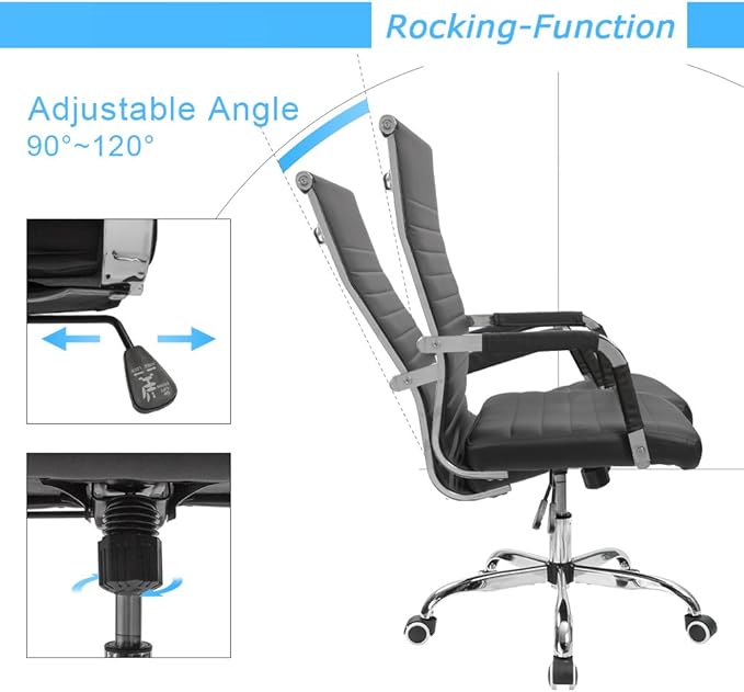 Furmax Ribbed Office Desk Chair Mid-Back PU Leather Executive Conference Task Chair Adjustable Swivel Chair with Arms (Black)