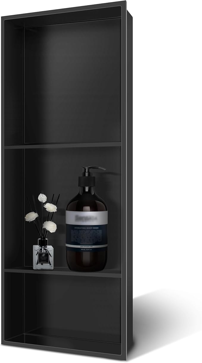 30" X 12" Stainless Steel Shower Niche Insert Tile Ready, Niche for Shower Wall, 3-Tier Recessed Shelves No Tile Needed for Bathroom Storage, Matte Black